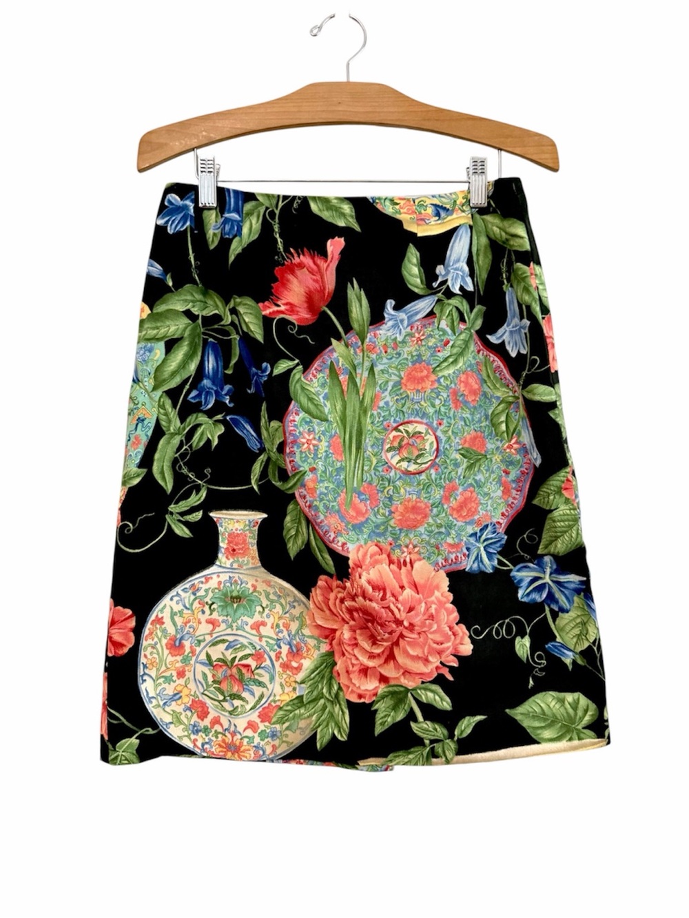 Vintage Chinoiserie Porcelain Botanical Skirt by Chris Kellogg Size 10
